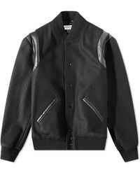 Saint Laurent - Leather-trimmed Wool Bomber Jacket - Lyst