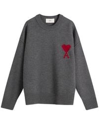 Ami Paris - Felted Merino Wool Knit Adc Crew Neck Jumper - Lyst