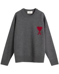 Ami Paris - Felted Merino Wool Knit Adc Crew Neck Jumper - Lyst