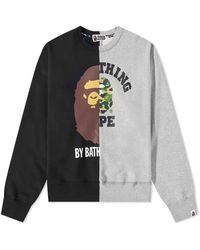 for Men Mens Clothing Activewear Grey gym and workout clothes Sweatshirts A Bathing Ape Cotton Classic Busy Works Relaxed Fit Crew Sweat in Grey 