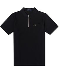 Fred Perry - Textured Zip Neck Polo Shirt - Lyst