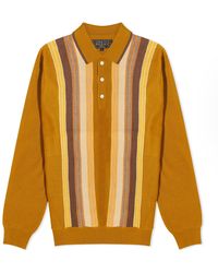 Beams Plus - Stripe Knit Long Sleeve Polo Shirt - Lyst