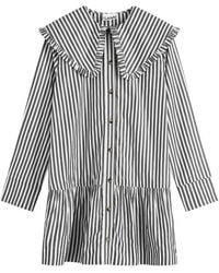 Ganni - Stripe Big Collar Mini Shirt Dress - Lyst