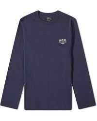 A.P.C. - Long Sleeve Olivier Embroidered Logo T-Shirt Dark - Lyst