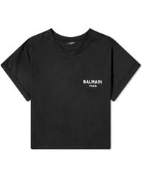 Balmain - Flock Logo Crop T-Shirt - Lyst