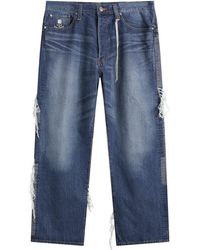 MASTERMIND WORLD - Patchwork Jacquard Straight Denim Pants - Lyst