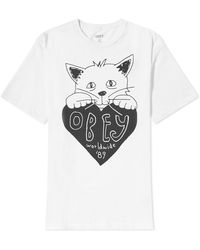 Obey - Kitty Heart Logo T-Shirt - Lyst