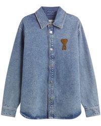 Ami Paris - Denim Overshirt With Knitted Ami De Coeur - Lyst