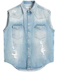 MM6 by Maison Margiela - Sleeveless Distressed Denim Shirt - Lyst
