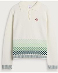 CASABLANCA - Cotton Check Long Sleeve Polo Shirt - Lyst