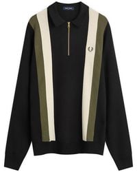 Fred Perry - Textured Knitted Long Sleeve Zip Polo Shirt - Lyst