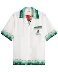 CASABLANCA - Cuban Collar Silk Twill Montagne Ss Shirt - Lyst