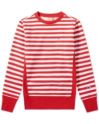 Champion Stripe Crew Sweat - Red