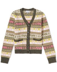 Ganni - Logo Wool Mix Cardigan - Lyst