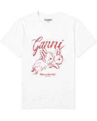 Ganni - Bunnies Relaxed T-Shirt - Lyst