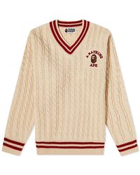 A Bathing Ape - College Wide Cable Knit Sweater - Lyst