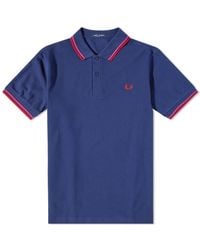 Fred Perry - Slim Fit Twin Tipped Polo French Navy / Magenta Cherry Red Xl - Lyst