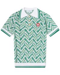 CASABLANCA Monogram Knit Polo Shirt - Green