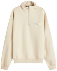 Jacquemus - Grosgrain Patch Logo Half Zip Sweatshirt - Lyst