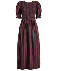 Damson Madder - Tie Front Striped Midi Dress - Lyst