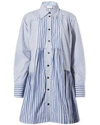 Ganni - Stripe Cotton Wide Mini Shirt Dress - Lyst