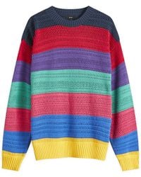 Beams Plus - Multi Mesh Stripe Crew Jumper - Lyst