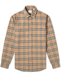Burberry - Check Motif Cotton Shirt - Lyst