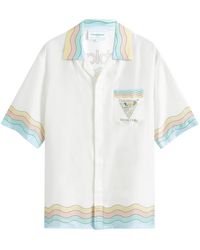 CASABLANCA - Tennis Club Icon Short Sleeve Silk Shirt - Lyst