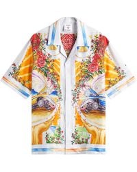 CASABLANCA - Silk Cuban Collar Short Sleeve Shirt - Lyst