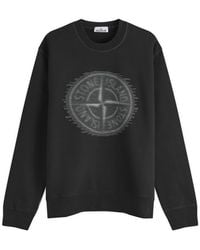Stone Island - Badge Print Crew Neck Sweatshirt - Lyst