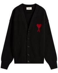 Ami Paris - Felted Merino Wool Knit Adc Cardigan - Lyst
