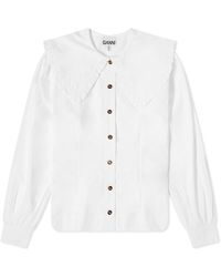 Ganni - Cotton Shirt With Collar Detail - Lyst