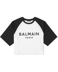 Balmain - Printed Raglan Cropped T-Shirt - Lyst