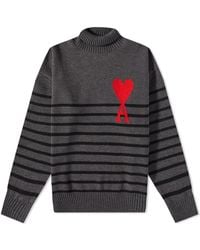 Ami Paris - Ami Large A Heart Striped Roll Neck Knit - Lyst