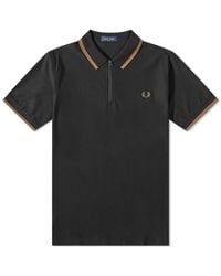 Fred Perry - Zip Neck Crepe Polo Shirt - Lyst