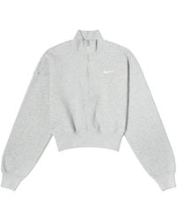 Nike - Phoenix Fleece Quarter Zip Crop Dark Heather/Sail - Lyst