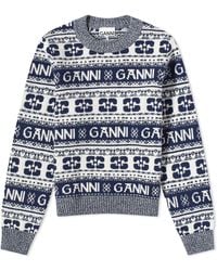 Ganni - Logo Wool Mix O-Neck Pullover - Lyst