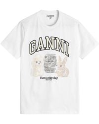 Ganni - Basic Cotton Jersey Animals Relaxed T-Shirt - Lyst