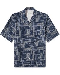 Officine Générale Men's Eren Seersucker Bandana Short Sleeve Shirt -  Navy/White