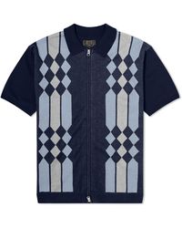 Beams Plus - Zip Stripe Knit Polo Shirt - Lyst