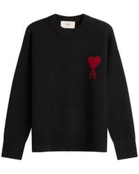 Ami Paris - Crewneck Sweater With Contrasted Ami De Coeur - Lyst