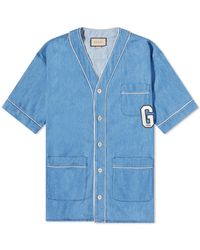 Gucci - Washed Denim Logo Bowling Shirt - Lyst