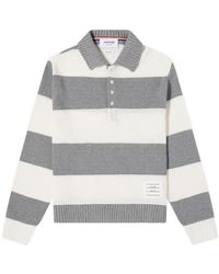 Thom Browne - Rugby Stripe Knitted Polo Shirt - Lyst