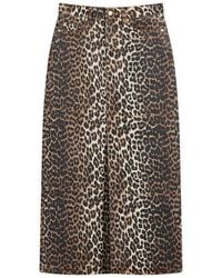 Ganni - Print Denim Maxi Slit Skirt - Lyst