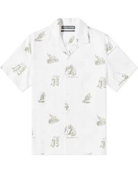 Reese Cooper Camping Print Vacation Shirt - White