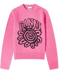 Ganni - Graphic O-Neck Pullover Flower - Lyst