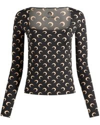 Marine Serre - Moon Printed Long Sleeve Squareneck Top - Lyst