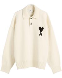 Ami Paris - Felted Merino Wool Knit Adc Polo - Lyst