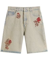 Drole de Monsieur - Embroidered Flowers Patch Denim Shorts - Lyst