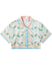 Casablancabrand - Cuban Cropped Silk Short Sleeve Shirt - Lyst